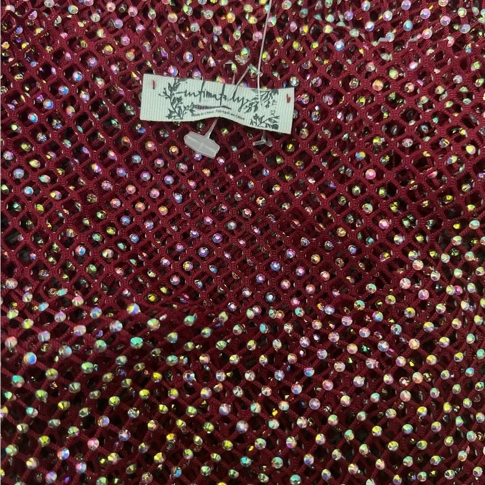 Free People intimately Filter Finish Ruby Red Long Sleeve Rhinestone Top